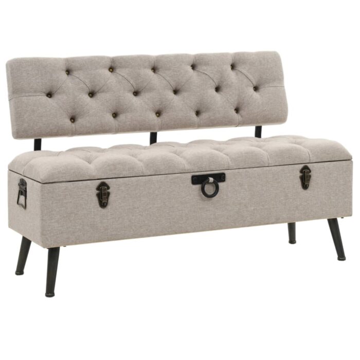 Banc de rangement avec dossier 110 cm Crème Tissu – Image 1