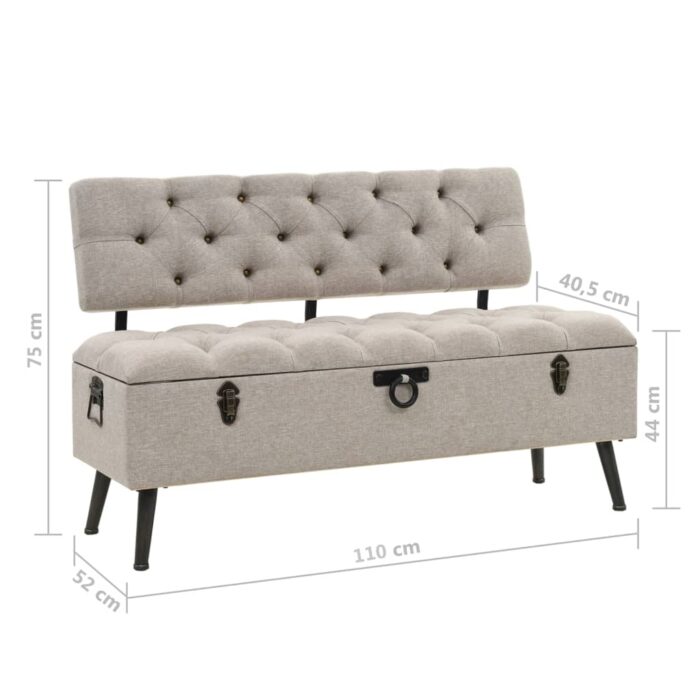 Banc de rangement avec dossier 110 cm Crème Tissu – Image 10