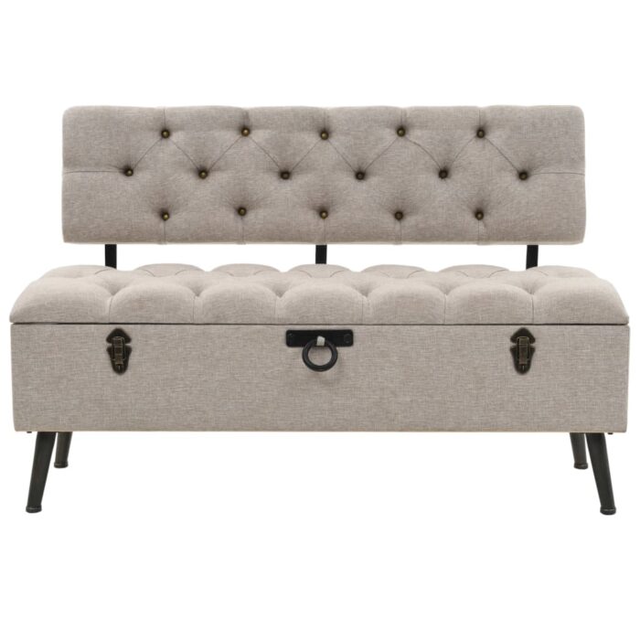 Banc de rangement avec dossier 110 cm Crème Tissu – Image 2