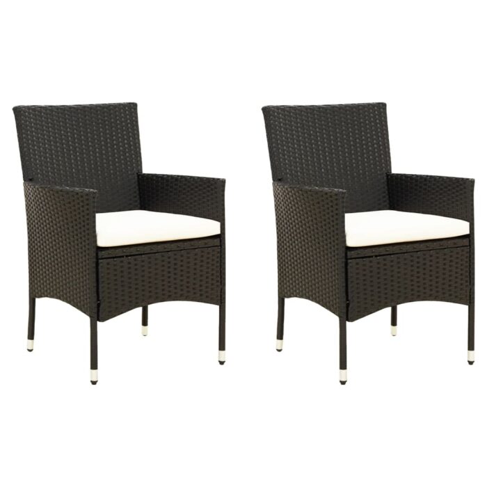 Chaises de jardin lot de 2 avec coussins Résine tressée Noir – Image 1