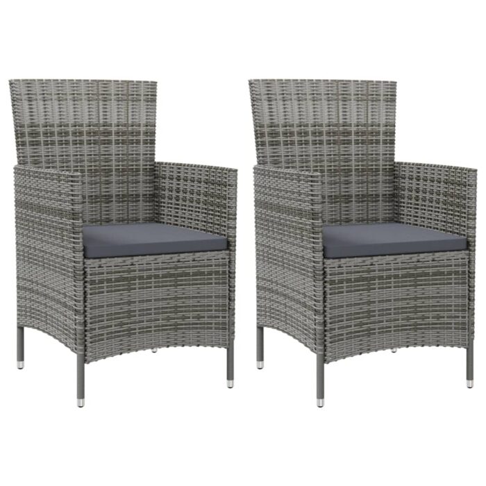 Chaises de jardin avec coussins lot de 2 Résine tressée Gris – Image 1