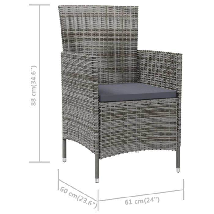 Chaises de jardin avec coussins lot de 2 Résine tressée Gris – Image 6