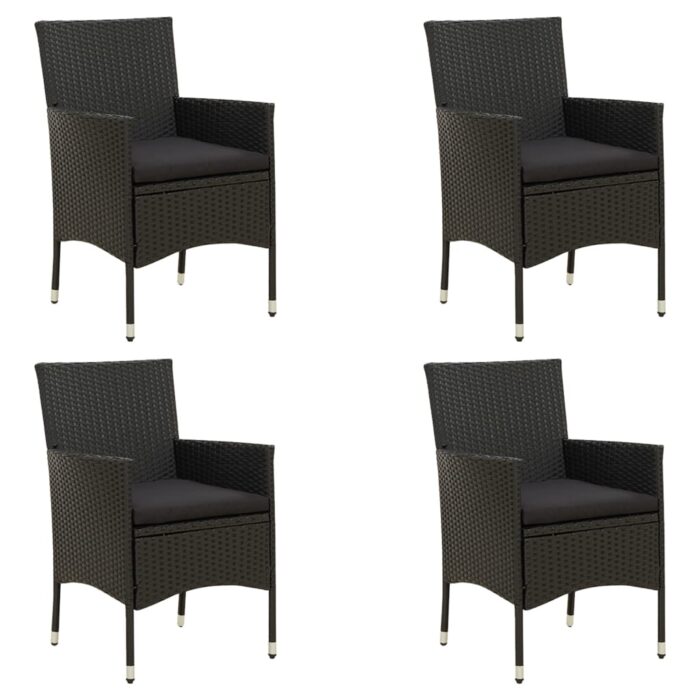 Chaises de jardin avec coussins lot de 4 Résine tressée Noir – Image 1