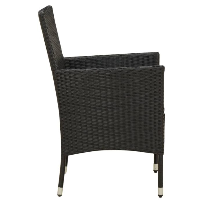 Chaises de jardin avec coussins lot de 4 Résine tressée Noir – Image 3
