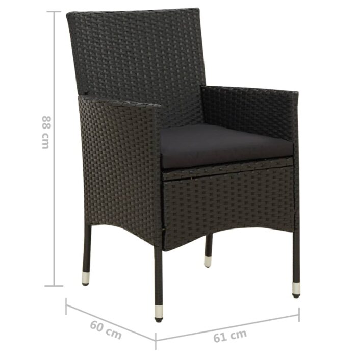 Chaises de jardin avec coussins lot de 4 Résine tressée Noir – Image 6