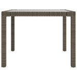 Table de jardin 90x90x75 cm Verre trempé et résine tressée Gris – Image 2