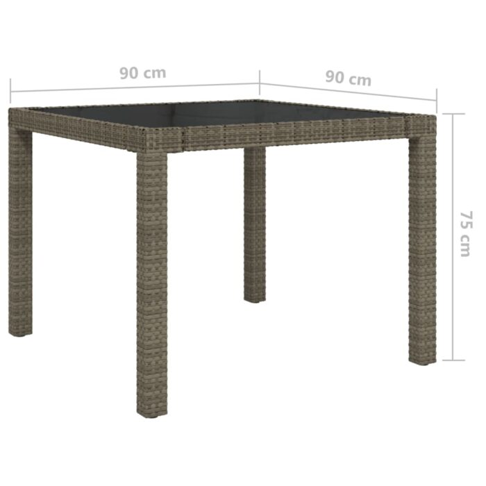 Table de jardin 90x90x75 cm Verre trempé et résine tressée Gris – Image 4