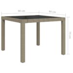 Table de jardin 90x90x75cm Verre trempé et résine tressée Beige – Image 4