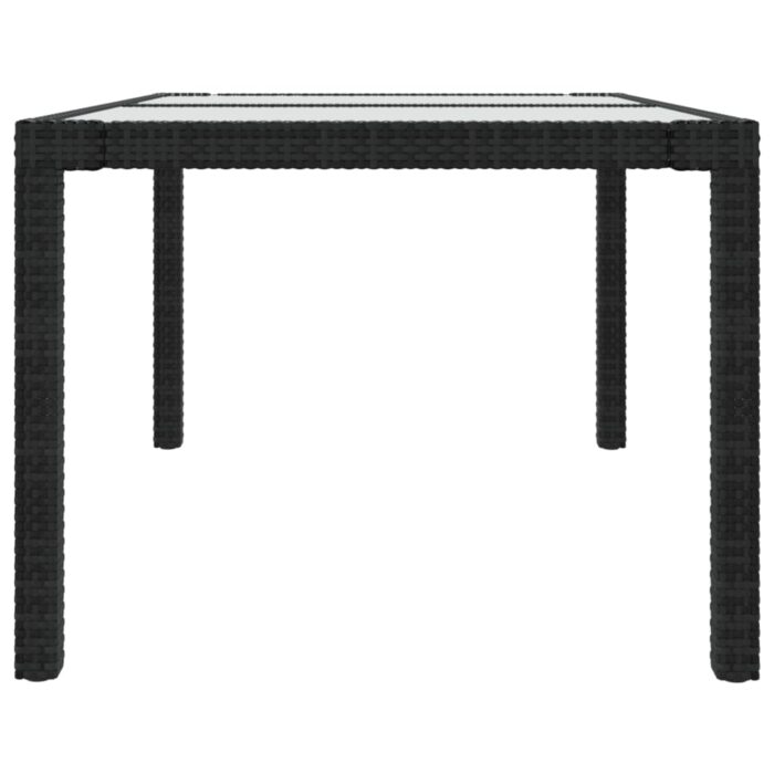 Table de jardin 150x90x75cm Verre trempé et résine tressée Noir – Image 2