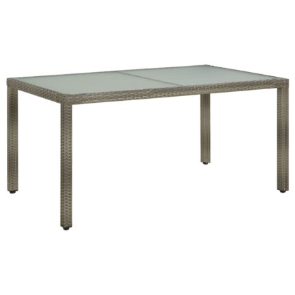 Table de jardin 150x90x75 cm Verre trempé et poly rotin Gris