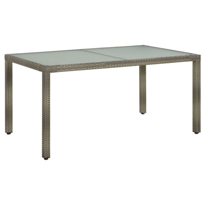 Table de jardin 150x90x75 cm Verre trempé et poly rotin Gris – Image 1