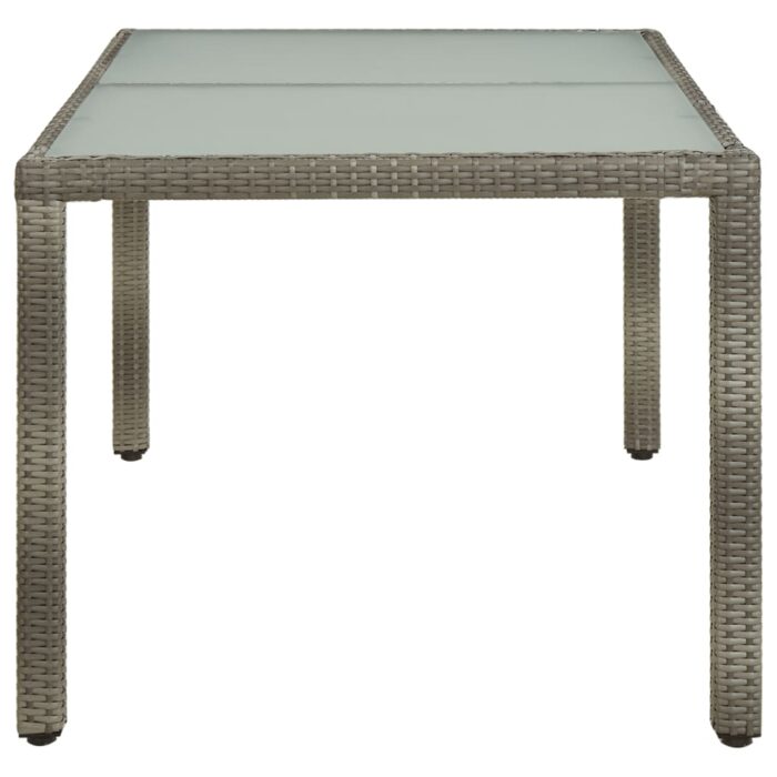 Table de jardin 150x90x75 cm Verre trempé et poly rotin Gris – Image 2