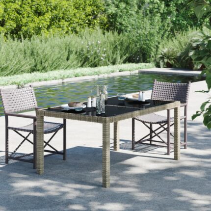 Table de jardin 150x90x75 cm Verre trempé et poly rotin Gris
