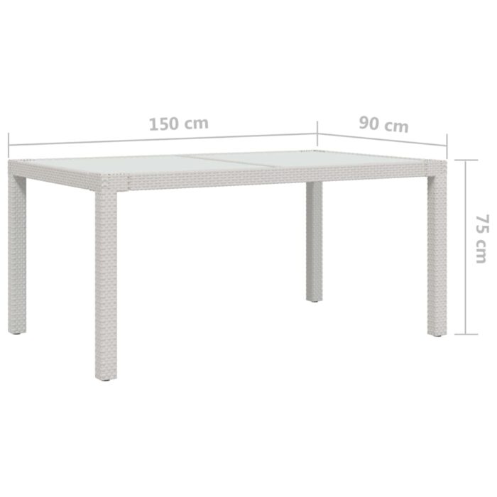 Table de jardin 150x90x75 cm Verre trempé/résine tressée Blanc – Image 4