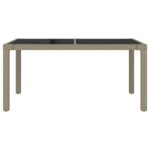 Table de jardin 150x90x75 cm Verre trempé/résine tressée Beige – Image 2
