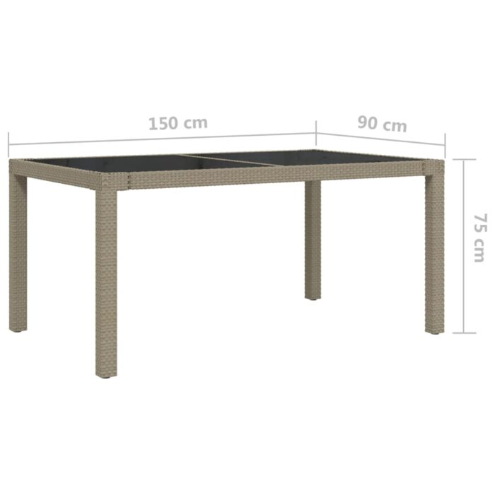 Table de jardin 150x90x75 cm Verre trempé/résine tressée Beige – Image 4