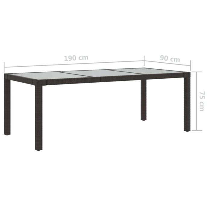 Table de jardin Marron 190x90x75 cm Verre trempé/résine tressée – Image 4