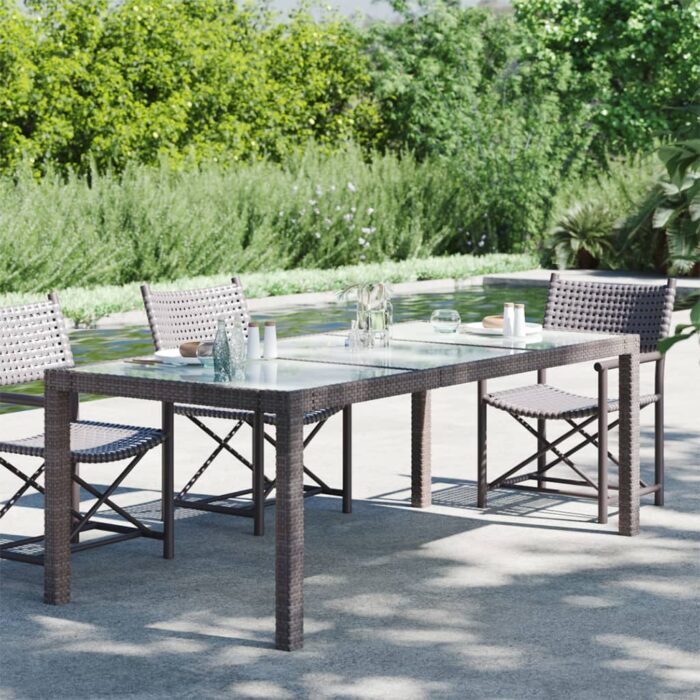 Table de jardin Marron 190x90x75 cm Verre trempé/résine tressée – Image 1