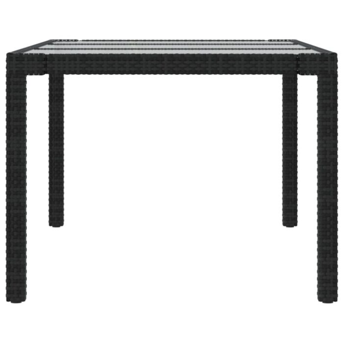Table de jardin Noir 190x90x75 cm Verre trempé/résine tressée – Image 2