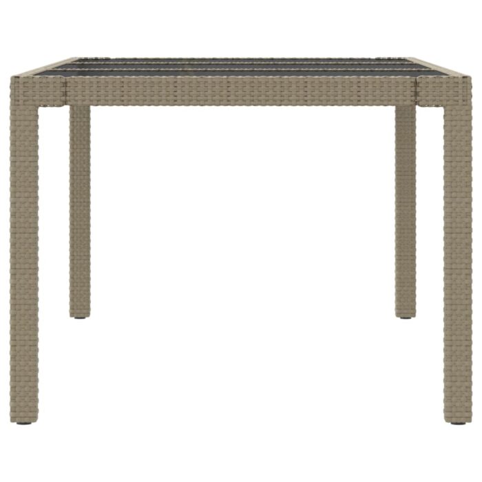 Table de jardin Beige 190x90x75 cm Verre trempé/résine tressée – Image 2