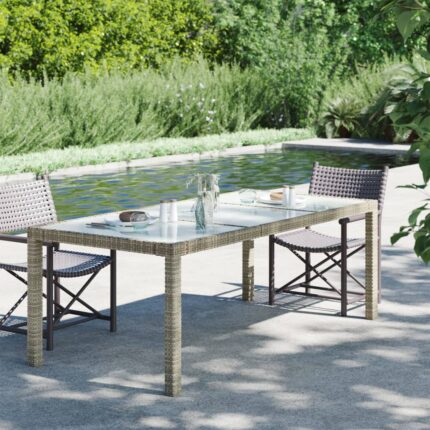 Table de jardin Beige 190x90x75 cm Verre trempé/résine tressée