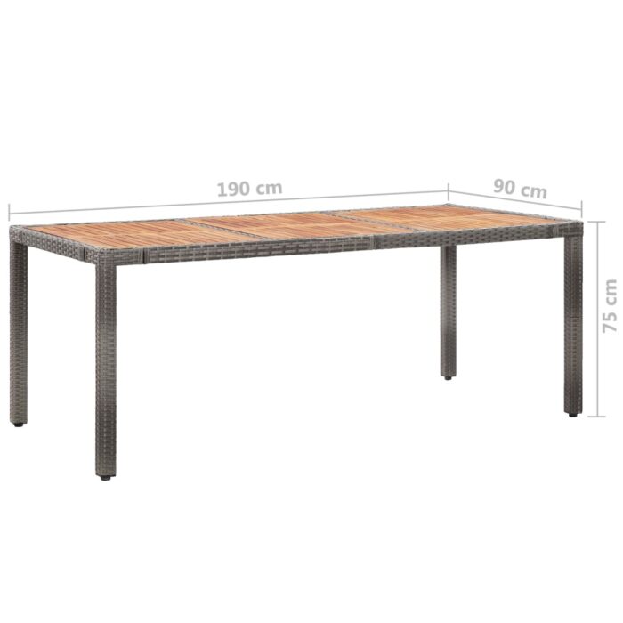 Table de jardin 190x90x75 cm Résine tressée/bois d'acacia Gris – Image 3