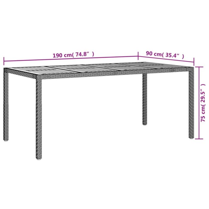Table de jardin 190x90x75 cm Résine tressée/bois d'acacia Gris – Image 4