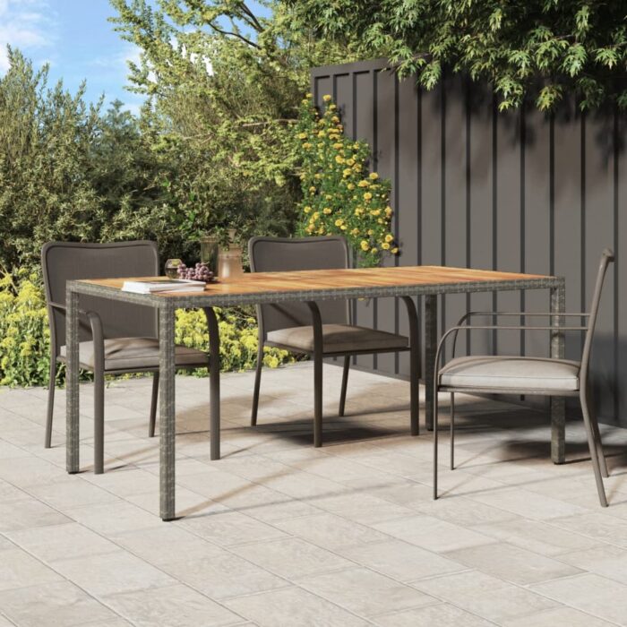 Table de jardin 190x90x75 cm Résine tressée/bois d'acacia Gris – Image 1