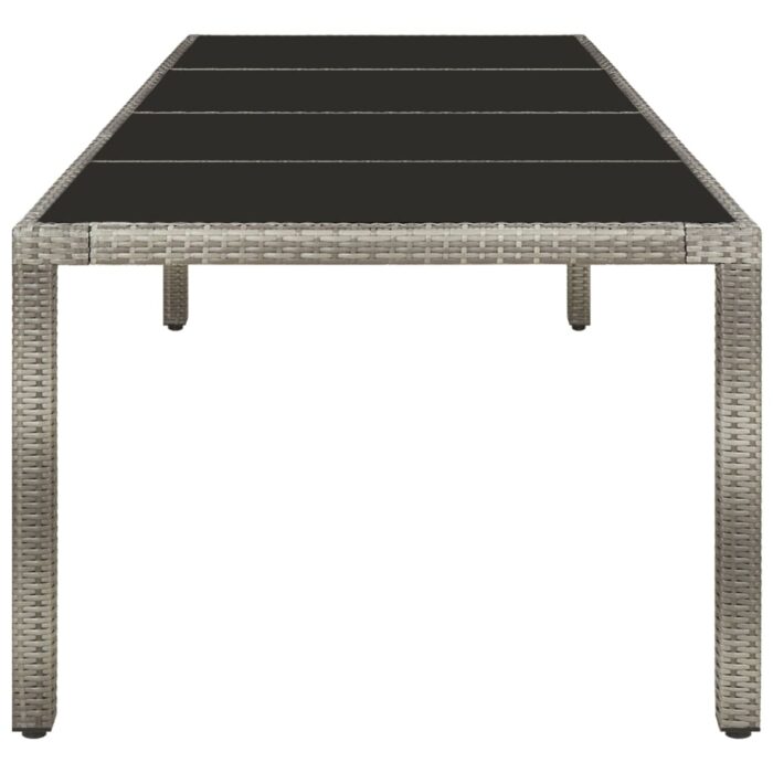 Table de jardin gris 250x100x75 cm Verre trempé et poly rotin – Image 2