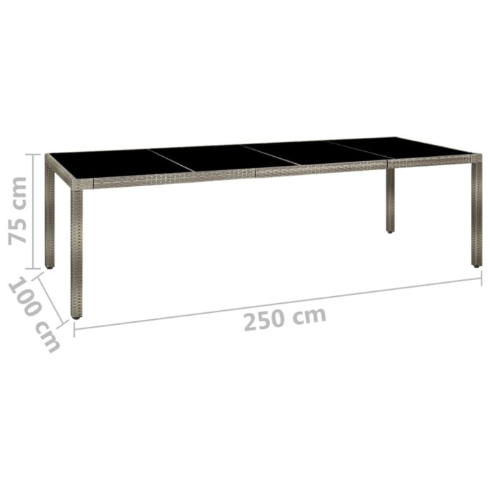 Table de jardin gris 250x100x75 cm Verre trempé et poly rotin – Image 4
