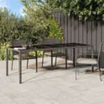 Table de jardin gris 250x100x75 cm Verre trempé et poly rotin