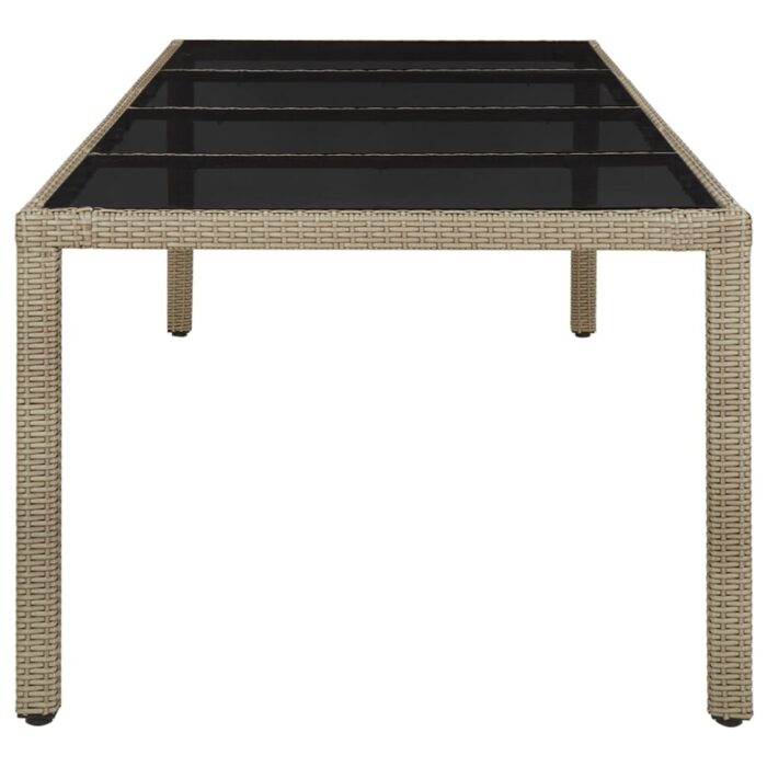 Table de jardin Beige 250x100x75 cm Verre trempé et poly rotin – Image 2
