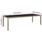 Table de jardin Beige 250x100x75 cm Verre trempé et poly rotin – Image 4