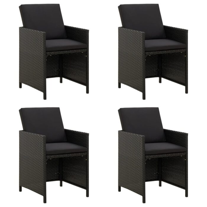 Chaises de jardin avec coussins lot de 4 Résine tressée Noir – Image 1