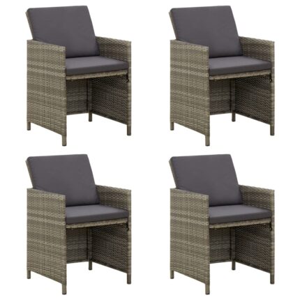 Chaises de jardin avec coussins lot de 4 Résine tressée Gris