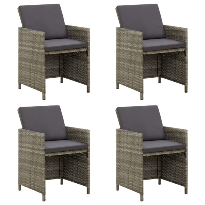 Chaises de jardin avec coussins lot de 4 Résine tressée Gris – Image 1