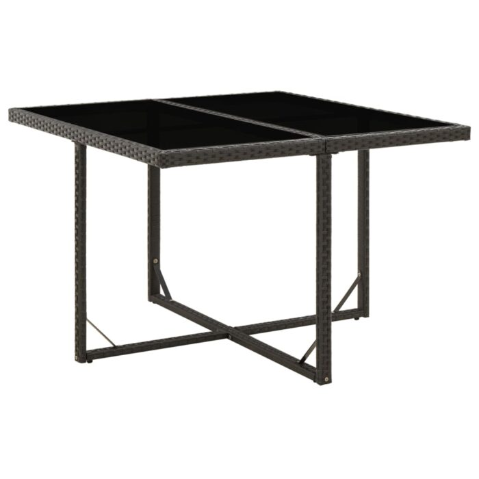 Table de jardin Noir 109x107x74 cm Résine tressée et verre – Image 1