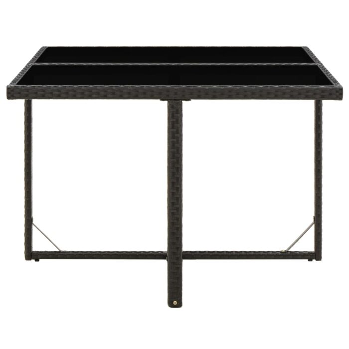 Table de jardin Noir 109x107x74 cm Résine tressée et verre – Image 2