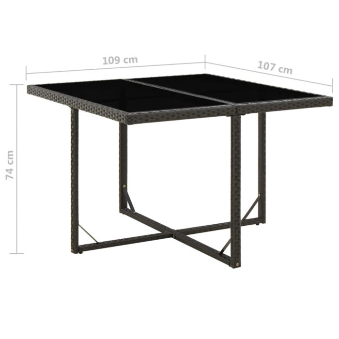 Table de jardin Noir 109x107x74 cm Résine tressée et verre – Image 4