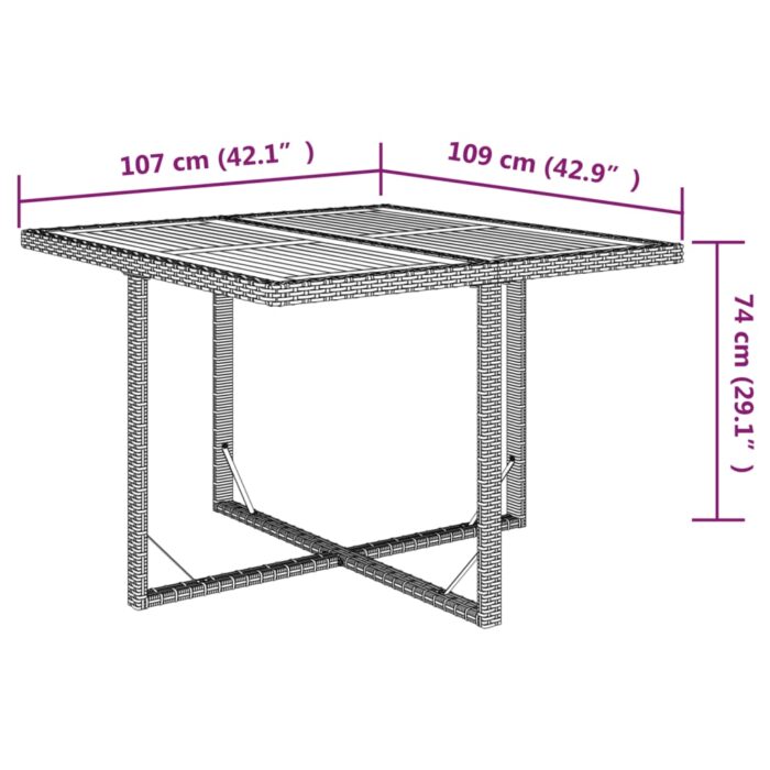 Table de jardin Beige 109x107x74 cm Résine tressée bois massif – Image 6