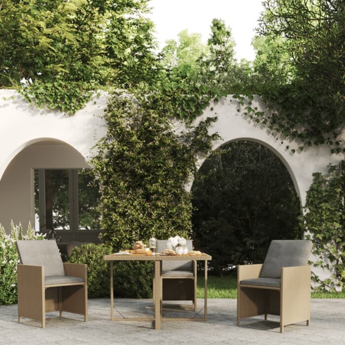 Table de jardin Beige 109x107x74 cm Résine tressée bois massif – Image 1