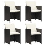 Chaises à manger de jardin et coussins lot de 4 noir poly rotin
