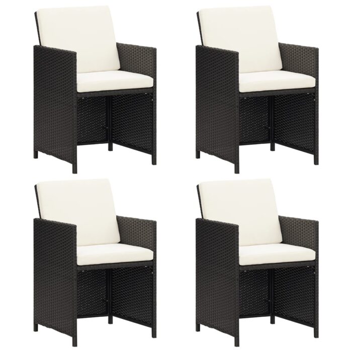 Chaises à manger de jardin et coussins lot de 4 noir poly rotin – Image 1