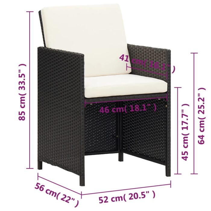 Chaises à manger de jardin et coussins lot de 4 noir poly rotin – Image 10