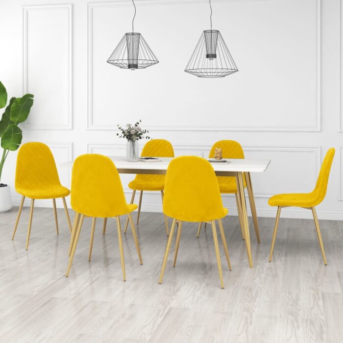Chaises à manger lot de 6 Jaune moutarde Velours – Image 1
