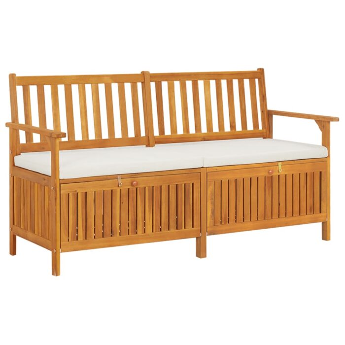 Banc de rangement avec coussin 148 cm Bois d'acacia solide – Image 1