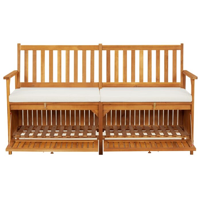 Banc de rangement avec coussin 148 cm Bois d'acacia solide – Image 2