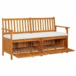 Banc de rangement avec coussin 148 cm Bois d'acacia solide – Image 3