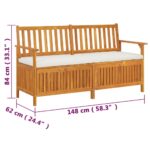 Banc de rangement avec coussin 148 cm Bois d'acacia solide – Image 8