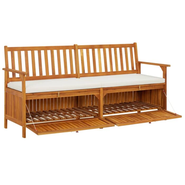 Banc de rangement avec coussin 170 cm Bois d'acacia solide – Image 2